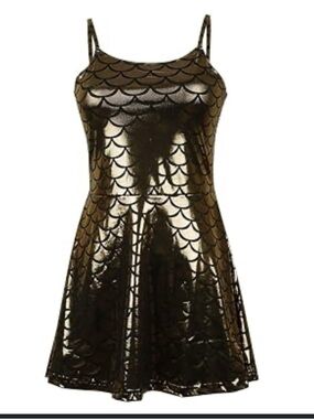 Metallic Gold Dragon Scale Spaghetti Strap Dress